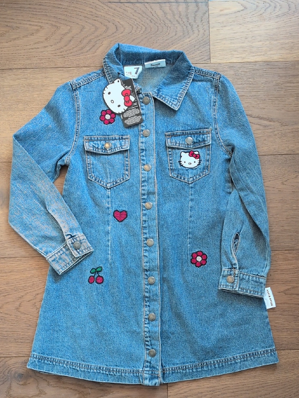 Sanrio Hello Kitty Blue Denim Dress with  Embroidery